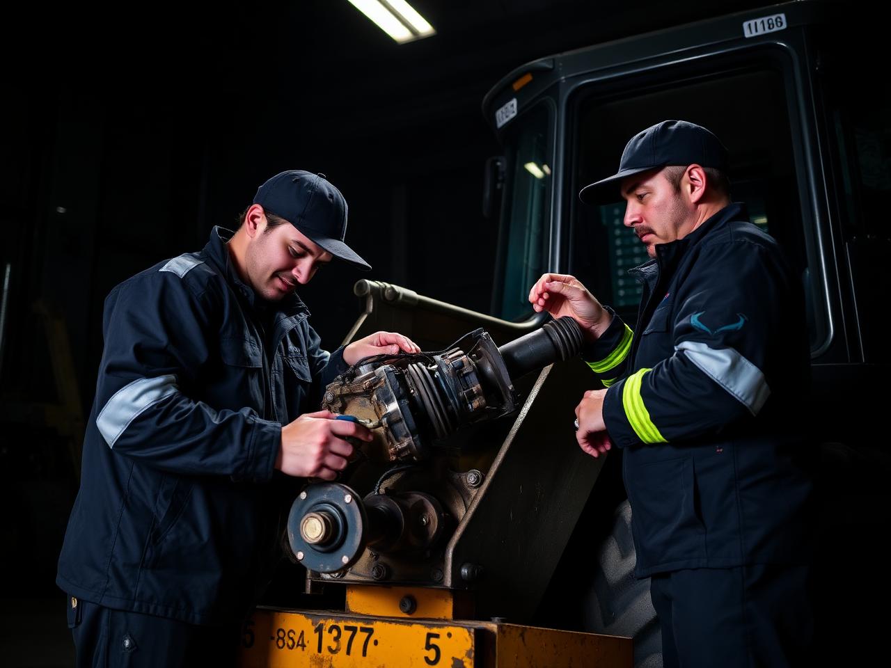 Technician rebuilding a heavy equipment component in the shop
